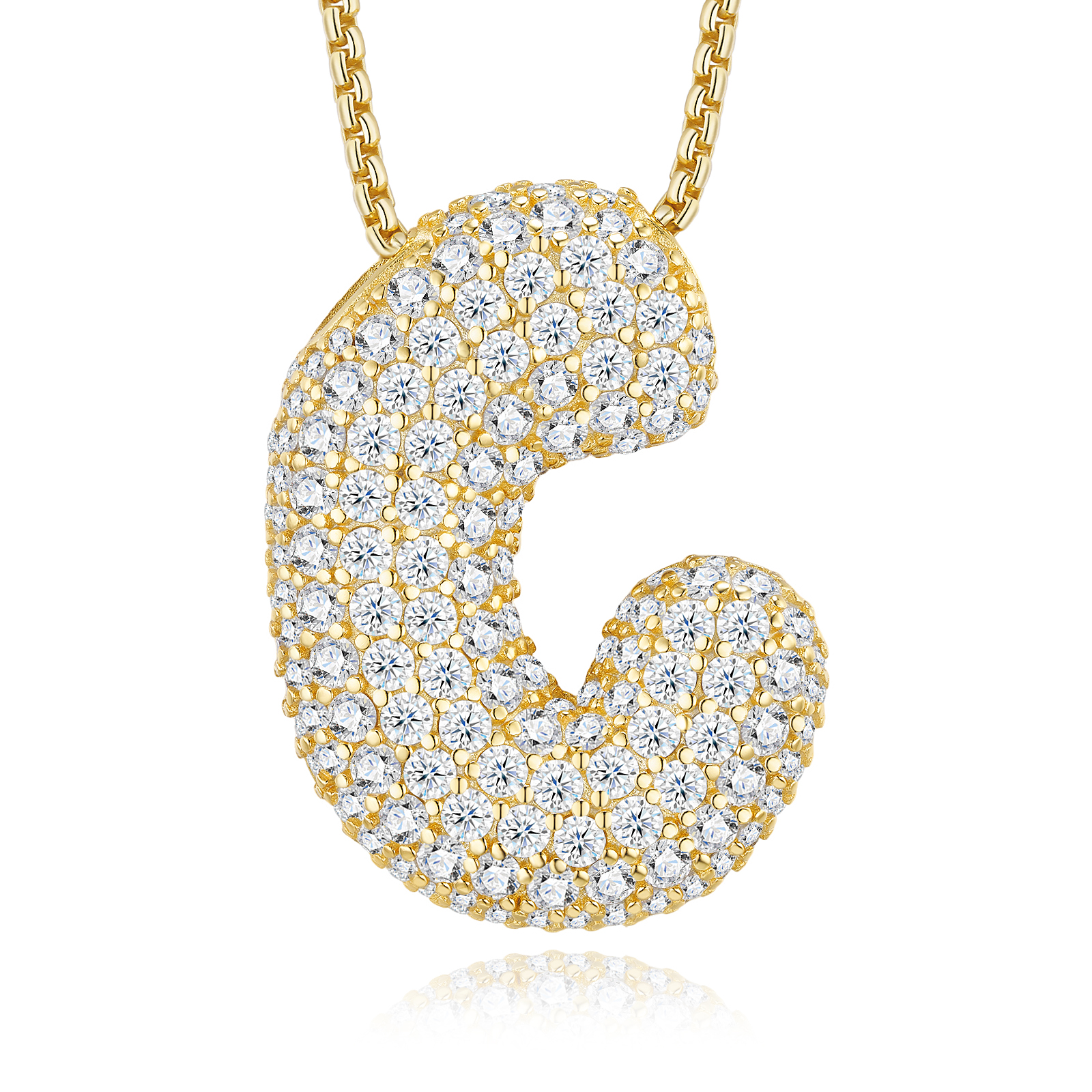 12.13g S925 Gold Plated Bubble Letter Initial Necklace For Women D Color VVS1 Moissanite Pendant With GRA Certificate Heavy Solid Personalized Gift Box Set A-Z