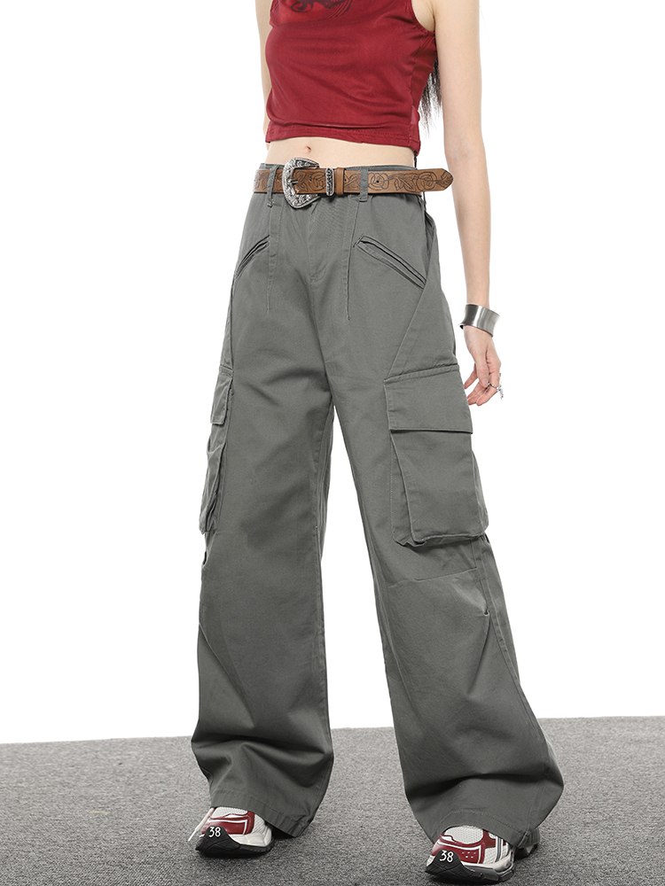 Title 2, Multi Pocket Loose Casual Straight Wide Leg Pants