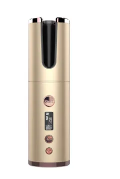 Wireless Rechargeable Curling Iron Electric Hair Curler Fully Automatic Rotating Portable Hairdresser - Gold - View 1