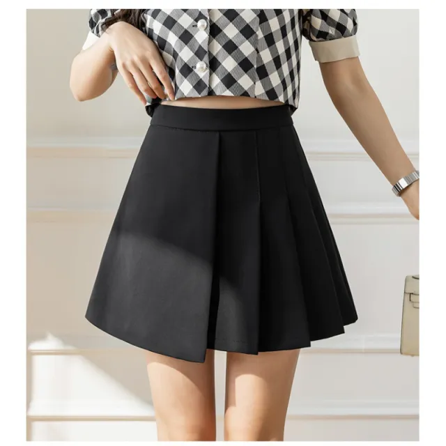 Fashion Solid Color High Waist Fashion A line Short Skirt Anti lighting Black - Shop at LoveMi