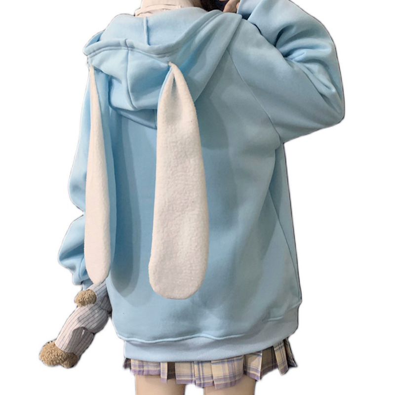 Title 2, Cute Bunny Ears Hooded Loose Top Korean Style