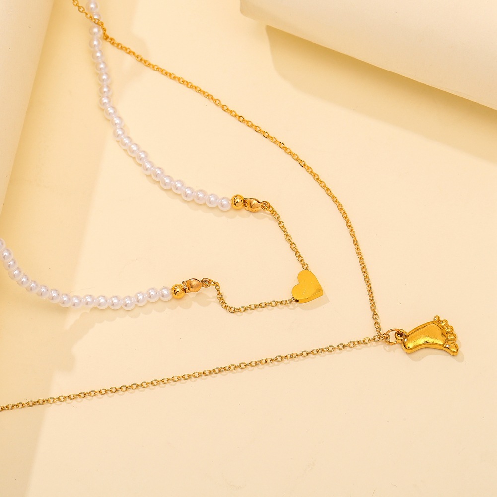 Title 2, Heart-shaped Pearl Titanium Steel Clavicle Chai...