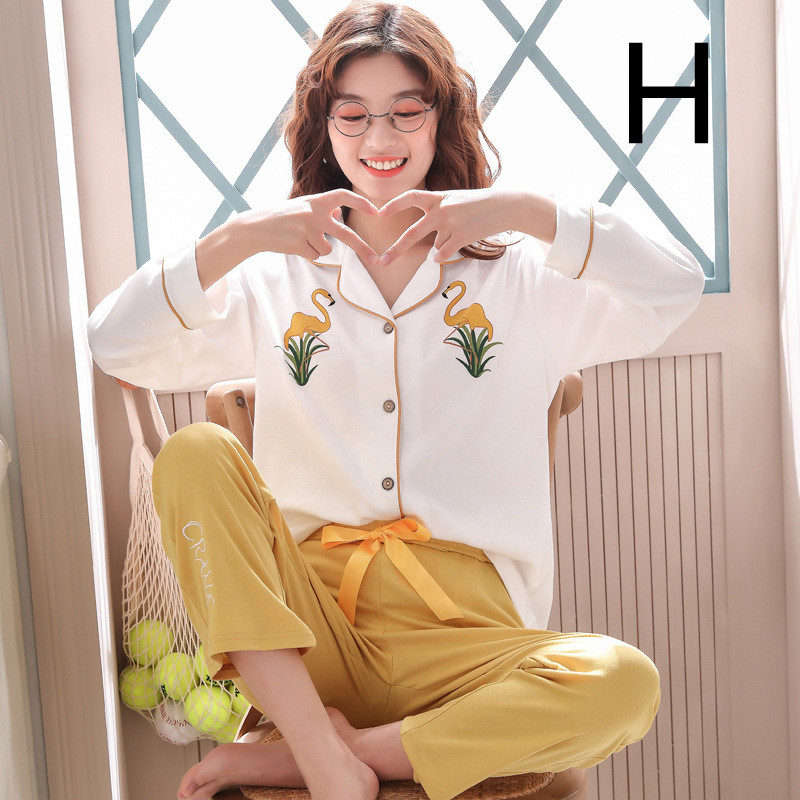 Title 8, Ladies Cotton Pajamas Cute Long-sleeved Summer ...