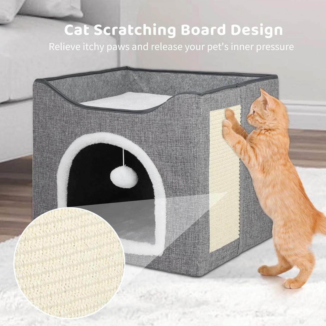 Pet Foldable Storage Cat Shelter Three-dimensional Cage With Scratching Pad — image 3