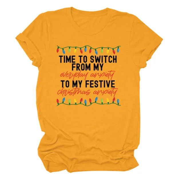 Pattern Printing Casual Short sleeved T shirt Women's Tops Mustard Yellow Black Color - Shop at LoveMi