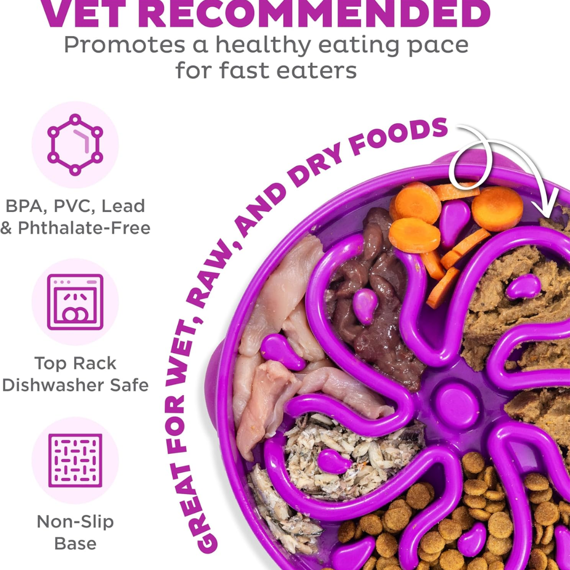 Hound Feeder Slo Bowl  Large 4 Cup Capacity, Slow Feeding, Medium To Large Dogs, Non Slip, Purple, Flower Pattern — foto 4