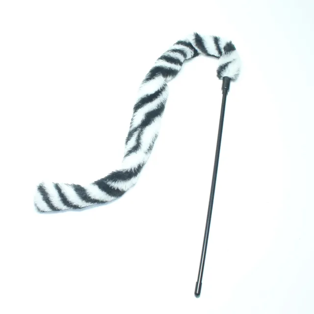 Simulated Rabbit Hair Leopard Print Tail Cat Teaser Stick Black White - Shop at LoveMi