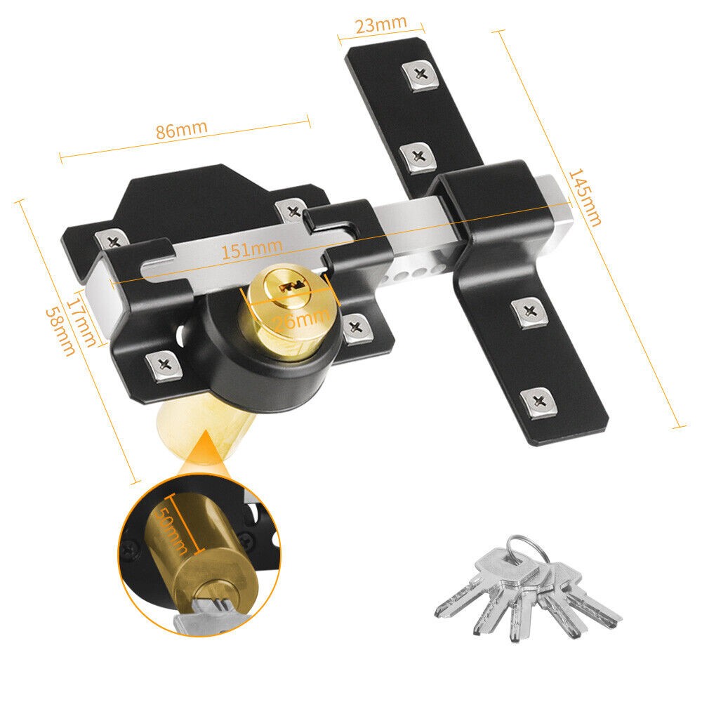 Gate Lock Garden Security Double Long Throw Bolt Rim 5 Keys 50mm Both Sides — image 10