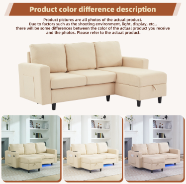 L-Shaped Sofa With Storage, 3 Seater Corner USB, LED Lights, Couches Side — image 2