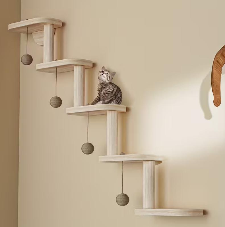 petsguides.com - DIY Modular Cat Wall Climbing Shelf with 4 Hanging Balls