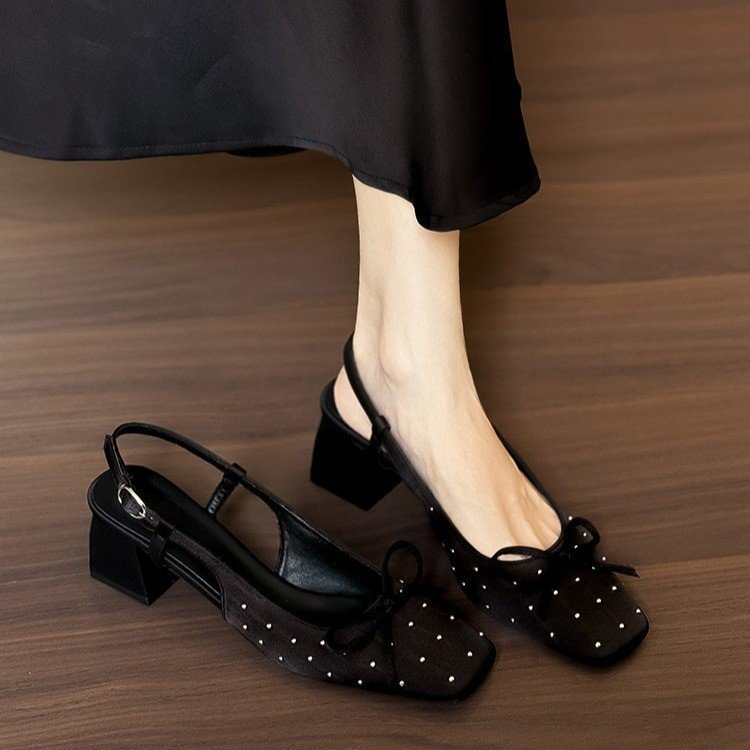 2026 Summer New Bow Strap Closed Toe Sandals, Versatile Block Heel Square Toe Mary Jane Shoes