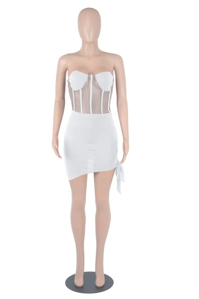 Beyprern New Chic Black Corset Skirt Set Two Piece Suits Summer White - Shop at LoveMi