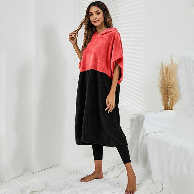Summer Dual-color Patchwork Wearable Bathrobe Casual Hoodie - 7