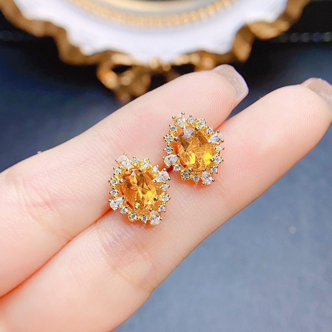 Title 1, Boucles doreilles clous citrine naturelle Arge...