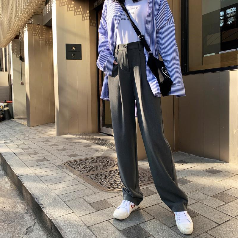 Wide Leg Pants Women's High Waist Drape Black Slim Straight Gray Mopping Casual Trousers Drape