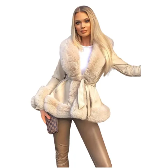 Collar Tie Waist Windbreaker Stitching Slim Long sleeved Jacket White - Shop at LoveMi
