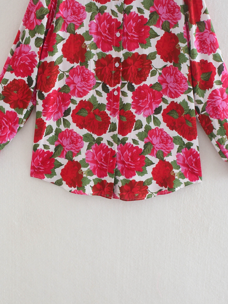 Title 5, Flower Print Long-sleeved Shirt Plus Size Top