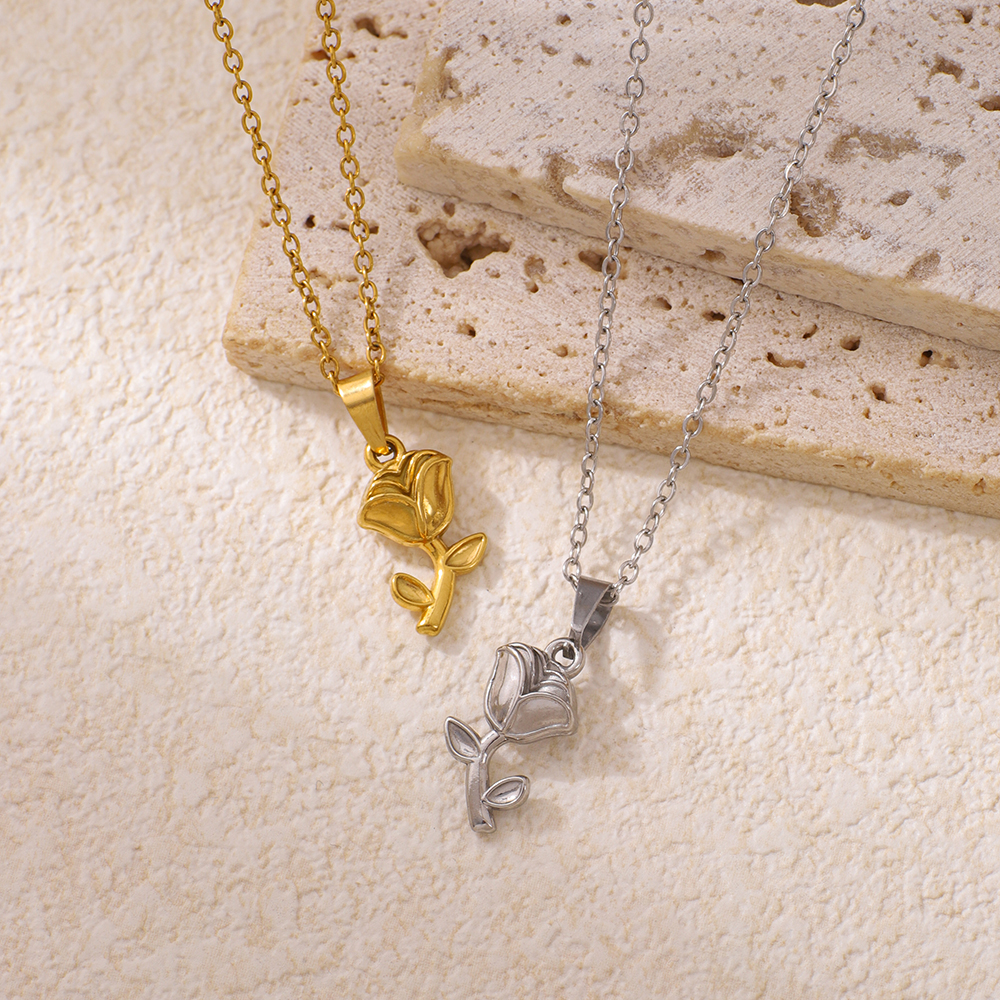 Stainless Steel Rose-shaped Pendant Necklace
