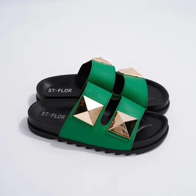 Fashion Casual Liuding Double button Flat Sandals Green - Shop at LoveMi