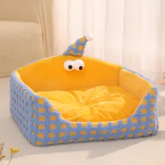 Sleeping Nest For Pets Triangular Hat Sponge Can Be Disassembled And Washed Warm For Cats Thick Kennel Autumn And Winter - Yellow - View 1