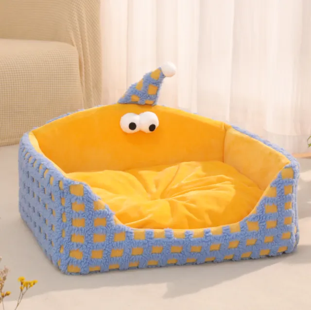 Sleeping Nest For Pets Triangular Hat Sponge Can Be Disassembled And Washed Warm For Cats Thick Kennel Autumn And Winter Yellow - Shop at LoveMi