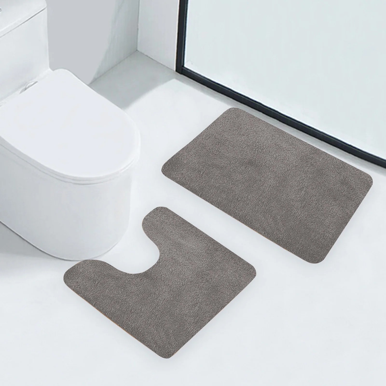 Two-piece Solid Color Bathroom Mat Set With Non-slip Backing - Ultra-absorbent Surface For Bathroom And Powder Room - Comfortable, Machine-washable Mat 4