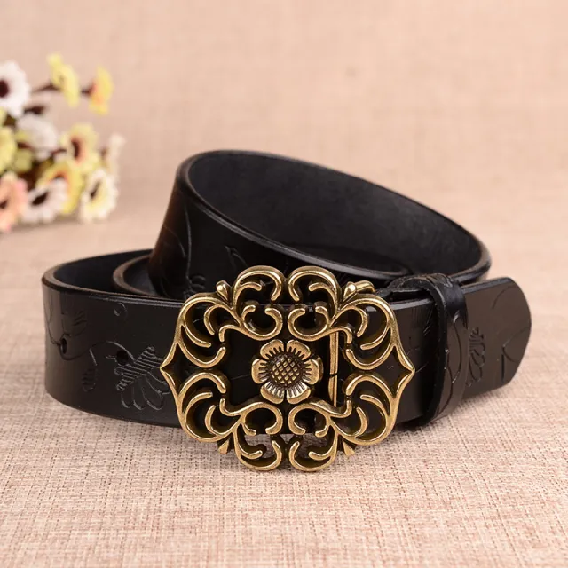 Women's Leather Vintage Decorative Belt Black - Shop at LoveMi