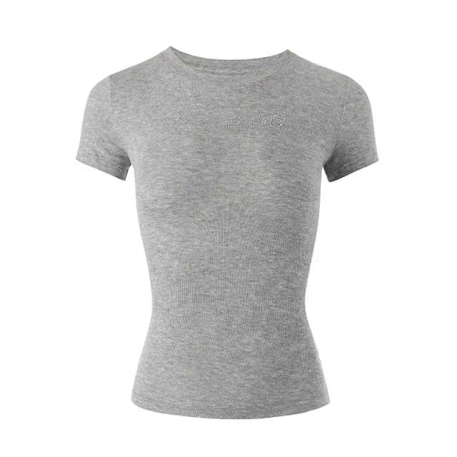 Hot Diamond Comfortable Elastic Short sleeved Round Neck Light Grey Round Neck - Shop at LoveMi