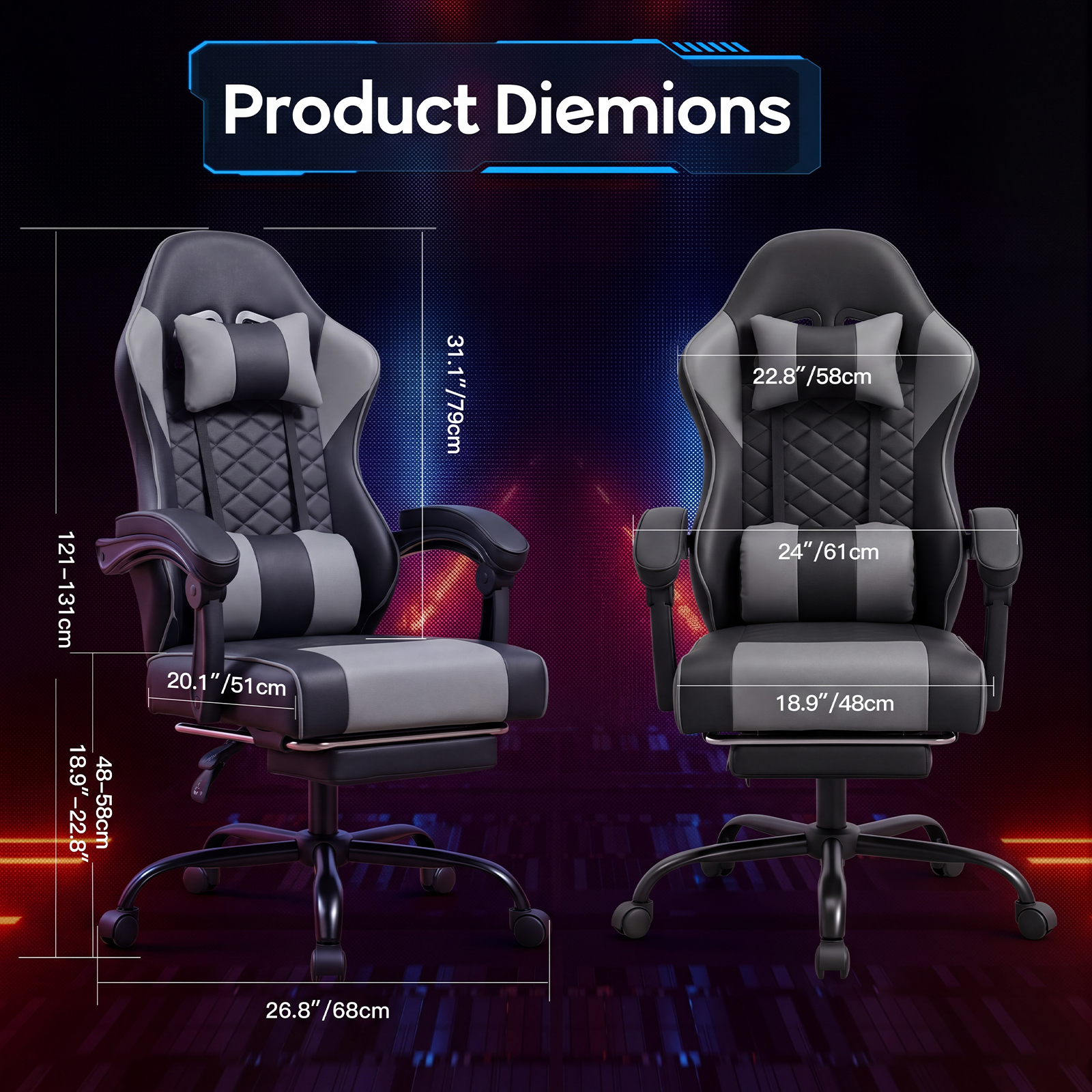 Racing Style Gaming Chair With Footrest,PU Leather,Massage Lumbar — image 9