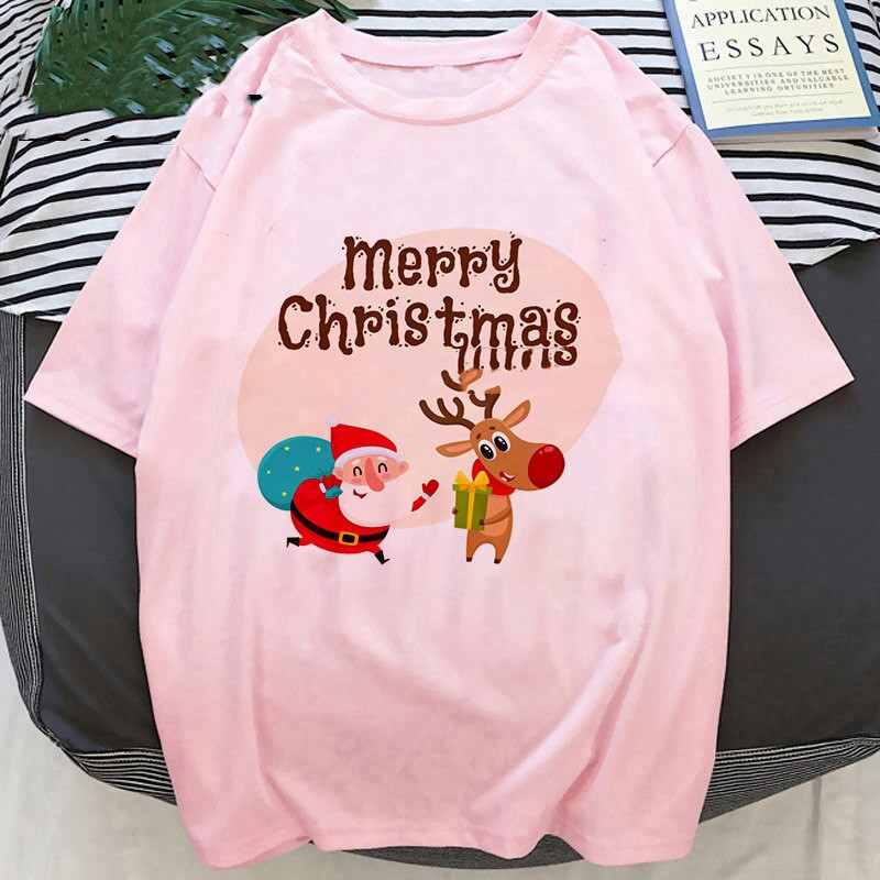 Title 10, Cartoon Santa Christmas Deer Print T Shirt