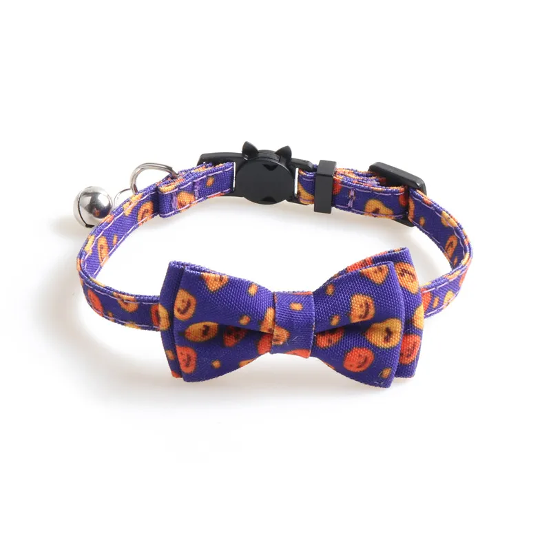 Halloween Pumpkin Cat Collar Two Piece Set Kitten Collar Saliva Bib - Purple