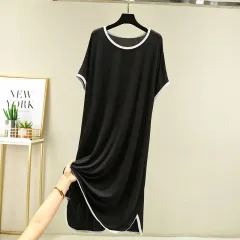 New Modal Dress Women's Thin Round Neck Casual Short Sleeves - Black - View 1
