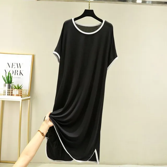 New Modal Dress Women's Thin Round Neck Casual Short Sleeves Black - Shop at LoveMi