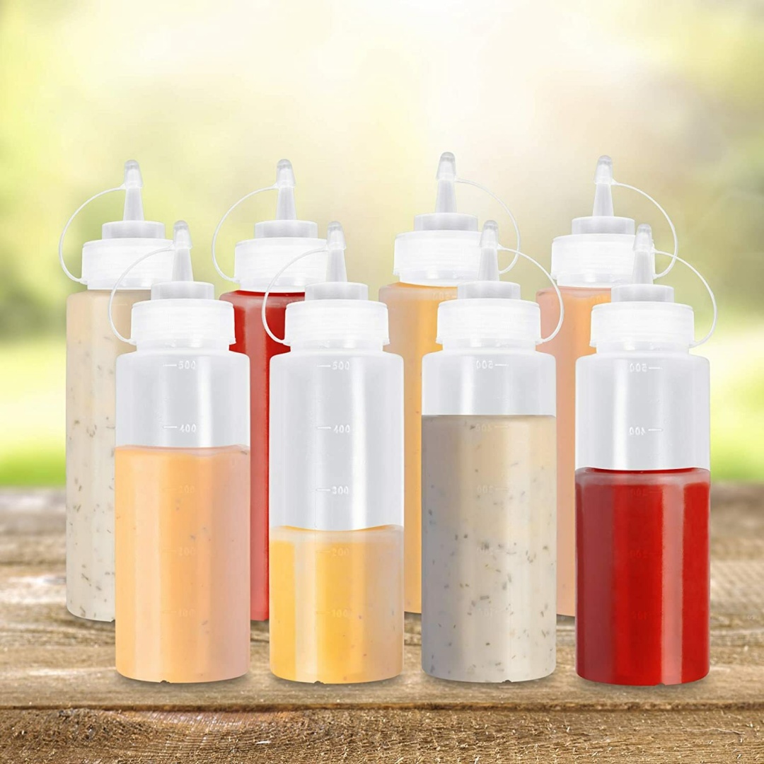8 Pack Plastic Squeeze Sauce Bottles Kitchen Condiment Dispenser 500ml — image 3
