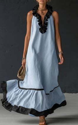 Women's Resort Linen Maxi Dress size chart – bust, waist, and length measurements for S, M, L, XL, XXL