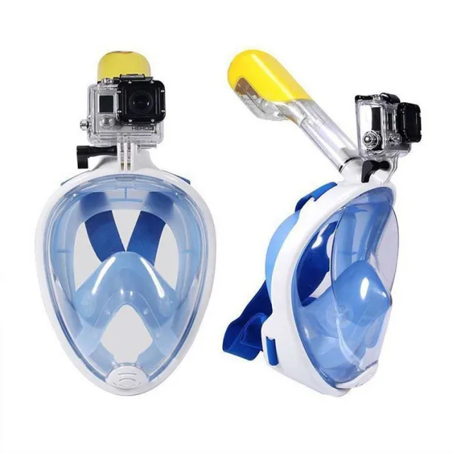 Anti Fog Snorkeling Full Face Mask Silicone Full Dry Diving Goggles With Camera Blue - Shop at LoveMi