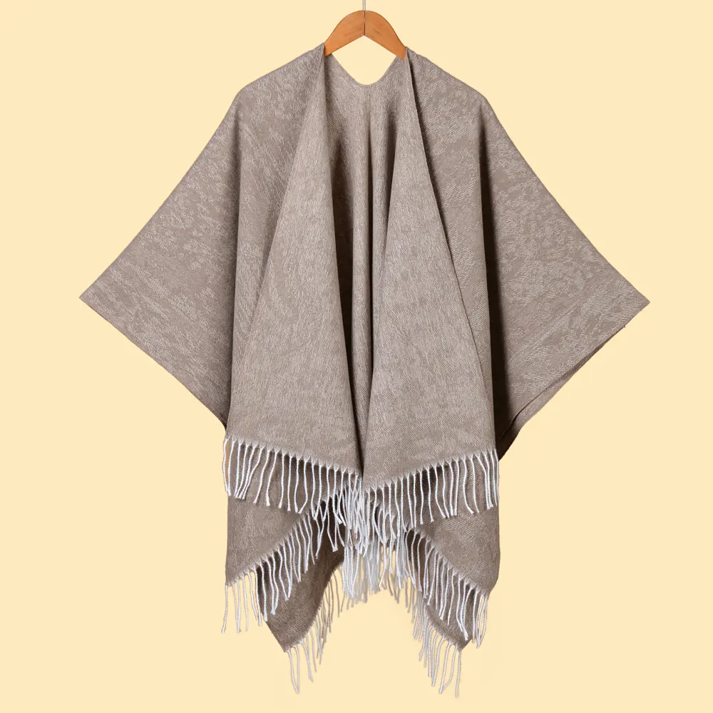 Women's Solid Color Tassel Thick Warm Split Large Shawl