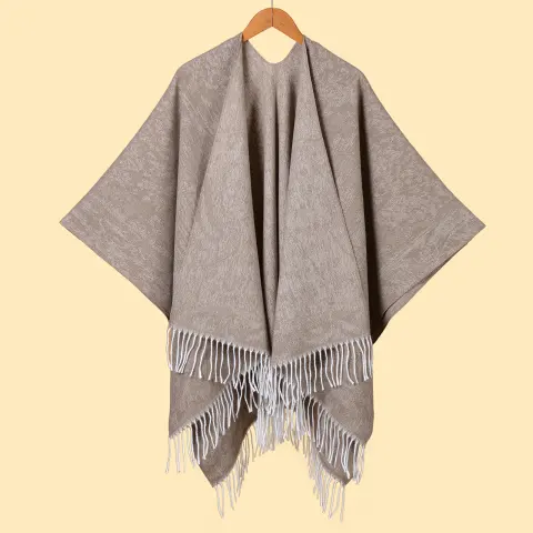 Women's Solid Color Tassel Thick Warm Split Large Shawl