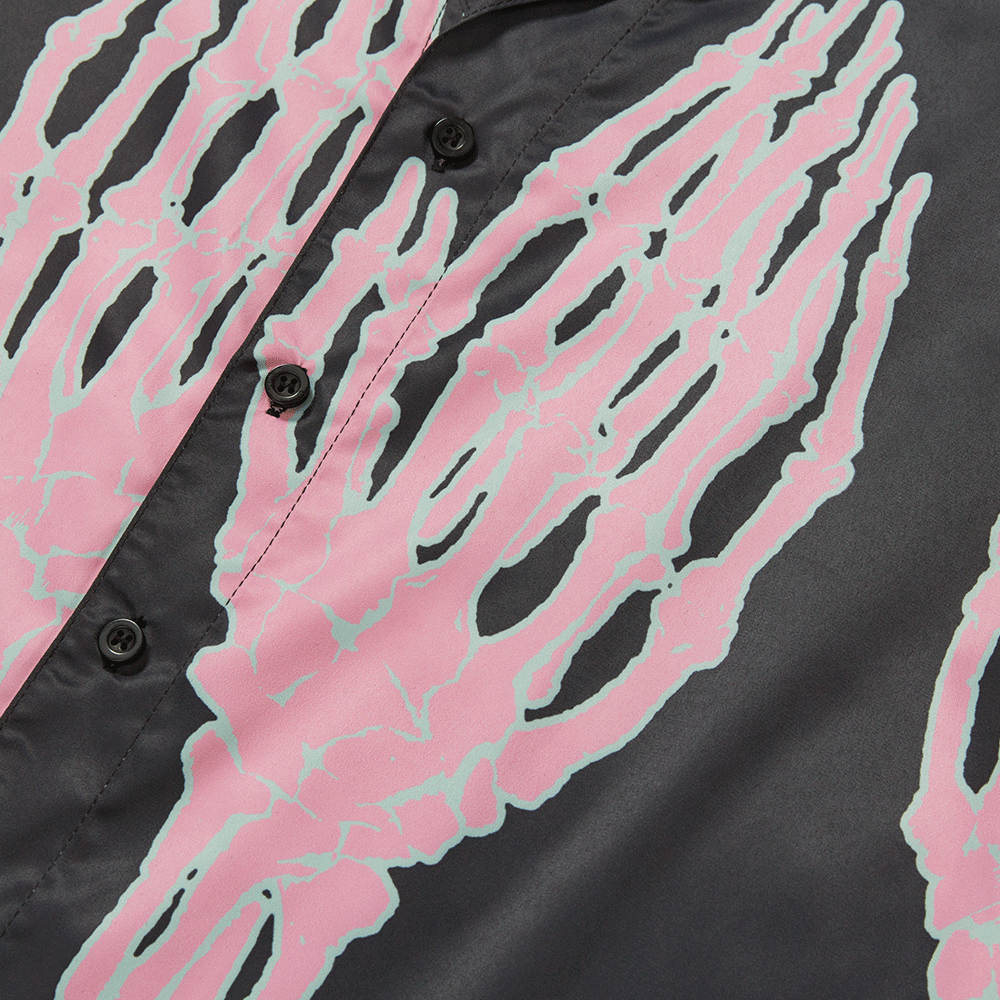 Men's Loose Skull Ghost Hand Print Lapel Shirt