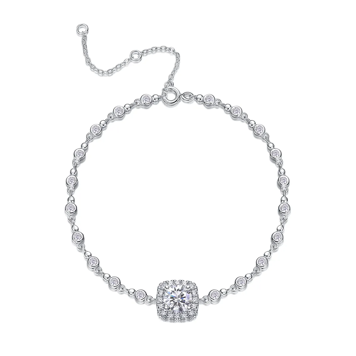 S925 Silver 1ct Cushion Halo Moissanite Bracelet