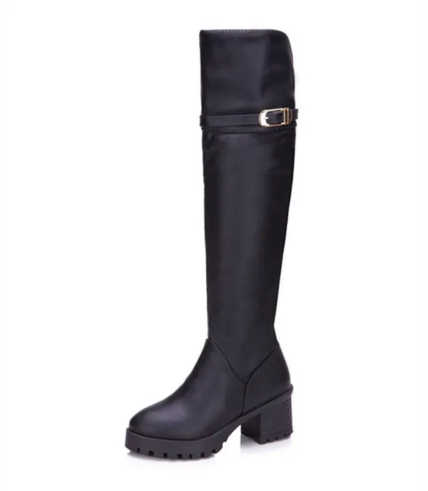 Over The Knee Boots High Chunky Heel Side Zipper Black - Shop at LoveMi