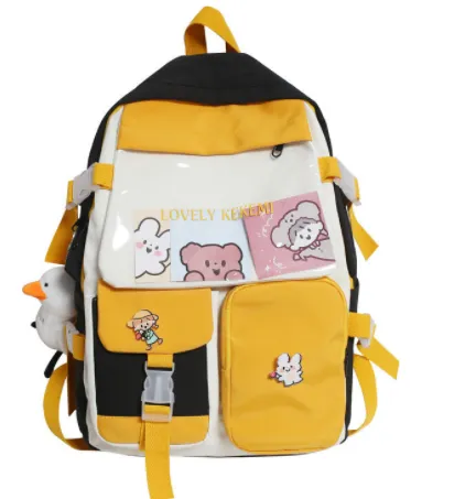 Junior High School Students Hit Color Ins Cute Large capacity Transparent Backpack Black - Shop at LoveMi