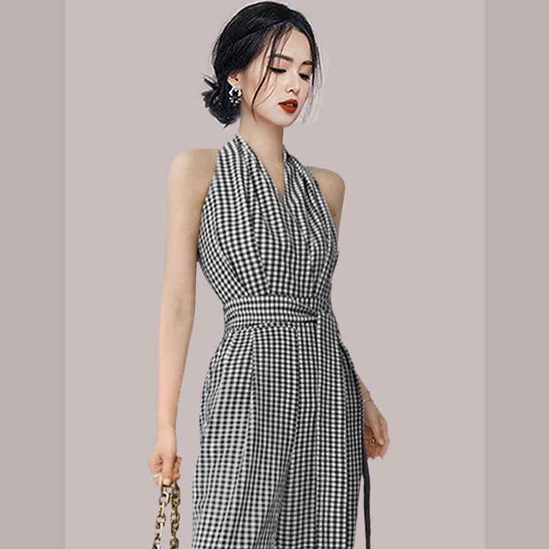 Title 4, Slim Dress Jumpsuit Wide-leg Pants Plaid