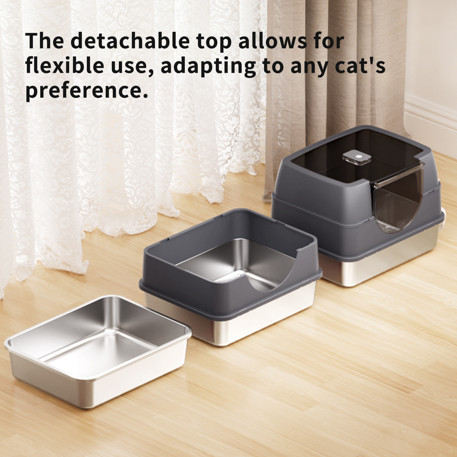 Dark Gray Top Entry Fully Enclosed Cat Litter Box, With Free Scoop & Litter Mat, Anti-Splash & Odor Locking, For Large Cats & Multi-Cat Households