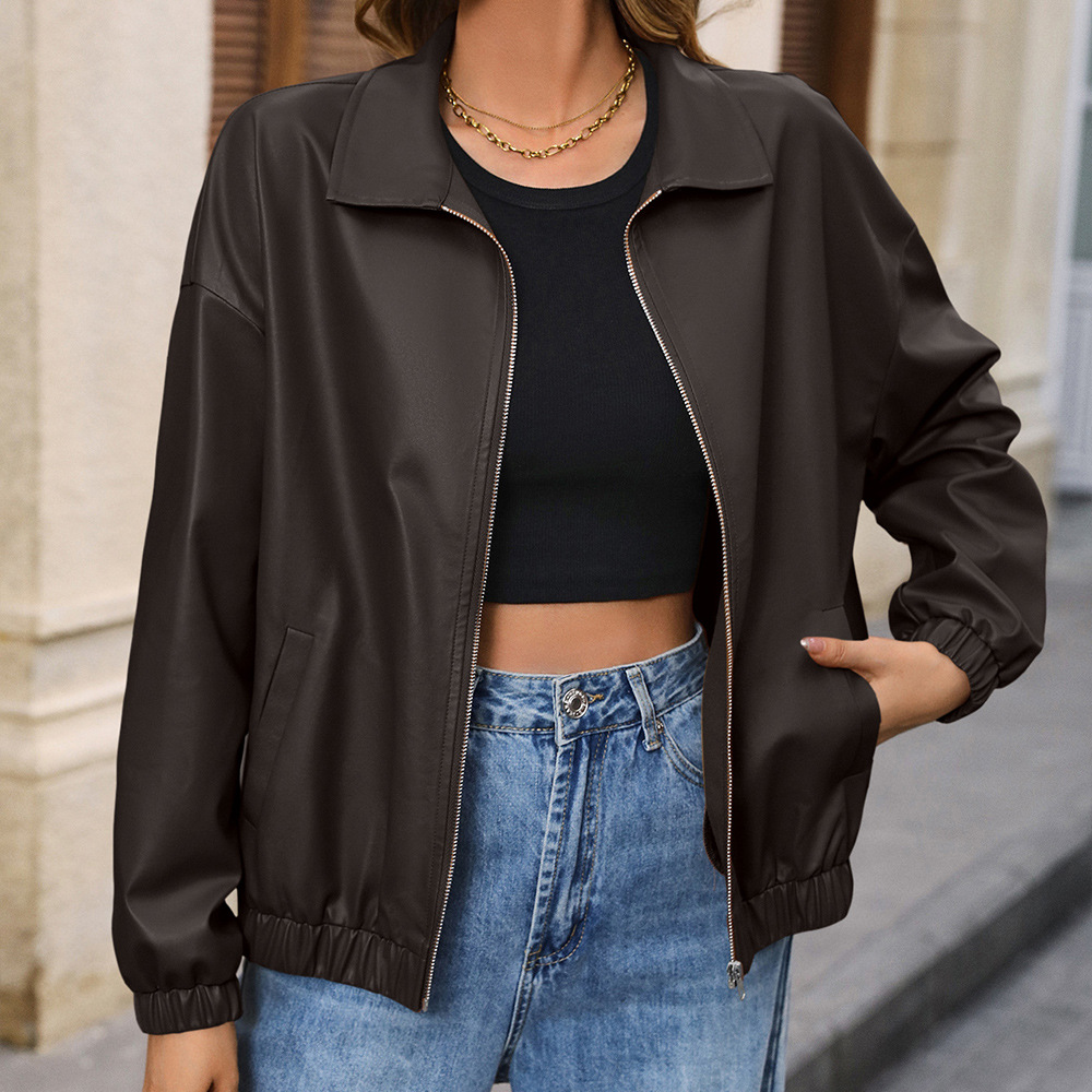 Blouson de moto en cuir PU avec col à revers