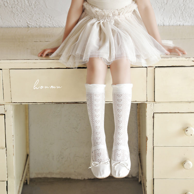 Korean-style Autumn New Arrival Girls' Mid-calf Socks, Thin Cotton Kids' White Lace Princess Socks, Mesh Long Tube Socks For Baby Girls