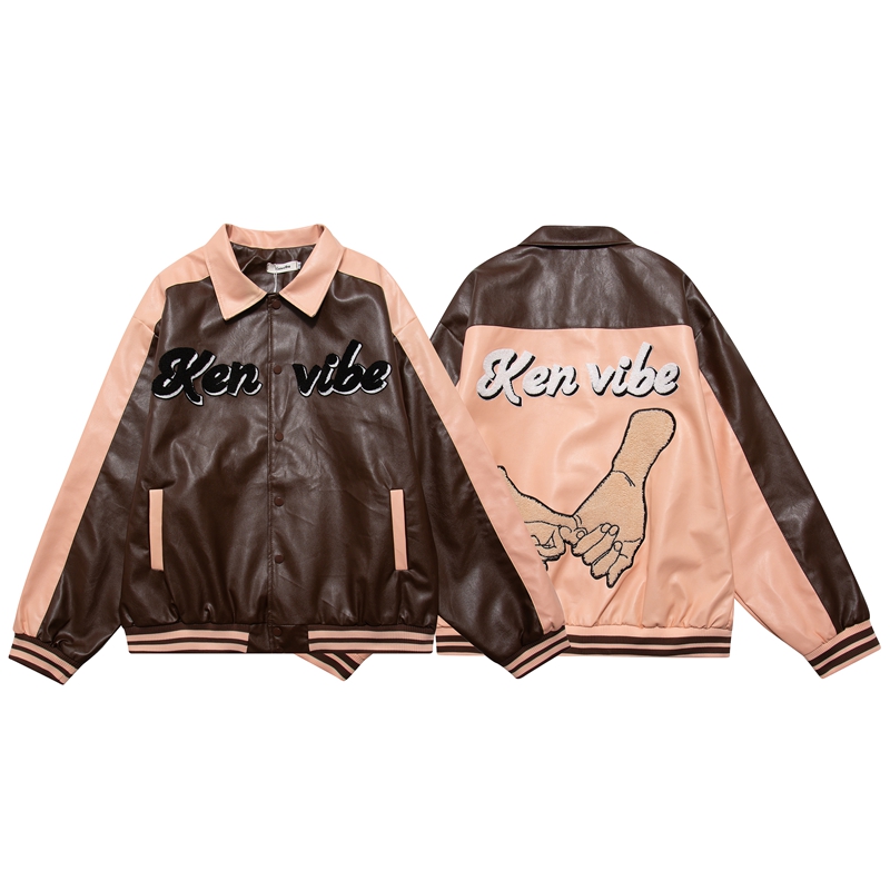American High Street Retro Embroidered Leather Baseball Uniform