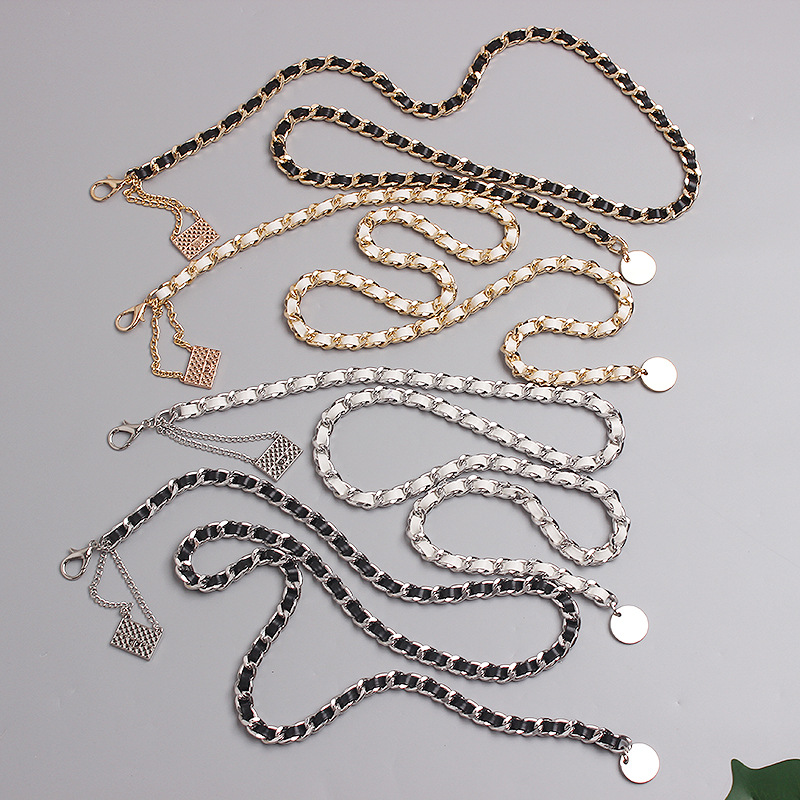 Metal Leather Braided Chain Mini Pendant Waist