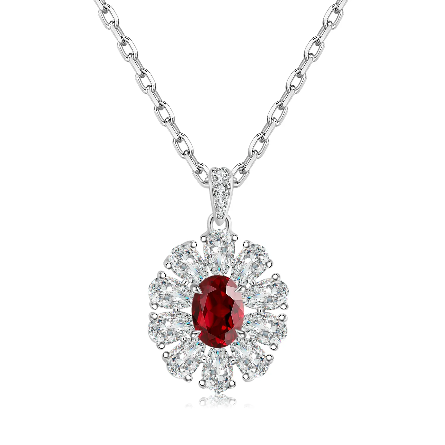 S925 Silver 4.0g Lab-Created Gemstone Necklace, 7x5mm