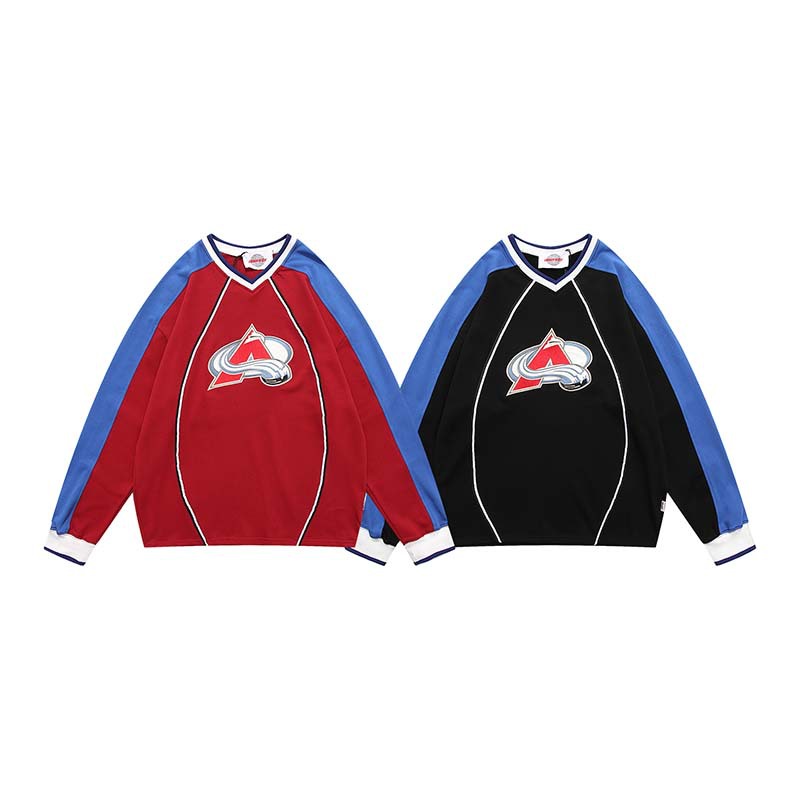 V-neck Patchwork Embroidered Hoodie Pullover Sweater